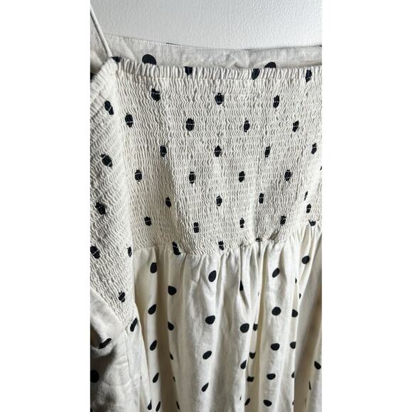 Old Navy Dress Womens Plus 2X Cream Polka Dot Linen Smocked Fit & Flare Dress - Picture 7 of 12